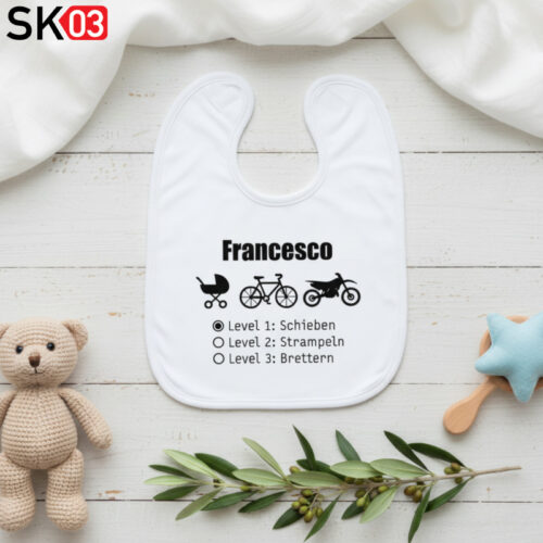 Babygeschenk für Motocrosser mit Name individuelles Motiv Lätzchen für Babymädchen und Babyjungen zur Geburt