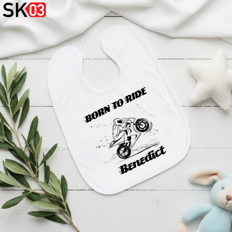 Baby Lätzchen mit Namen für kleine Jungen und Mädchen - individuelles Motorradfahrer Geschenk zur Geburt