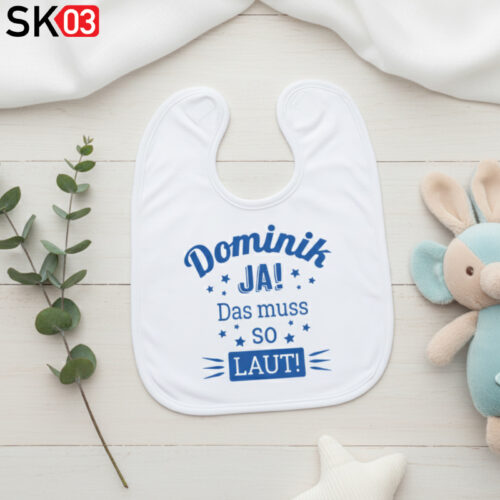 Babylätzchen Wunschname personalisiert mit einem Jungennamen als individuelles Geschenk zur Geburt