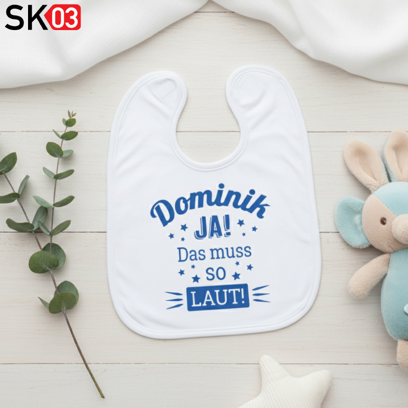 Babylätzchen Wunschname personalisiert mit einem Jungennamen als individuelles Geschenk zur Geburt
