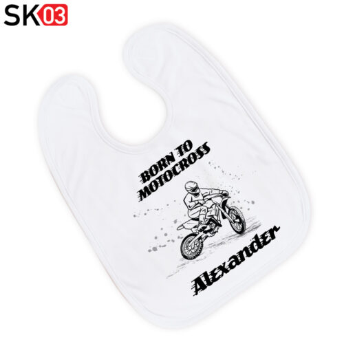 Babylätzchen mit Name Jungen Mädchen individuelle Motorrad Geschenke Geburt Born to Motocross