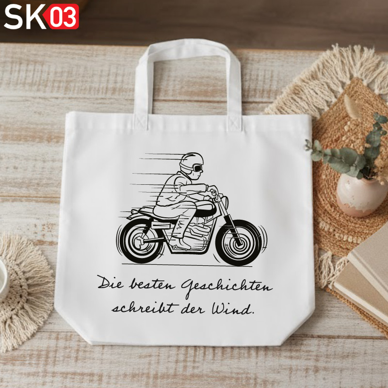Geschenk Motorradliebhaber Tragetasche mit Caferacer Fahrer Retro Motiv und Spruch