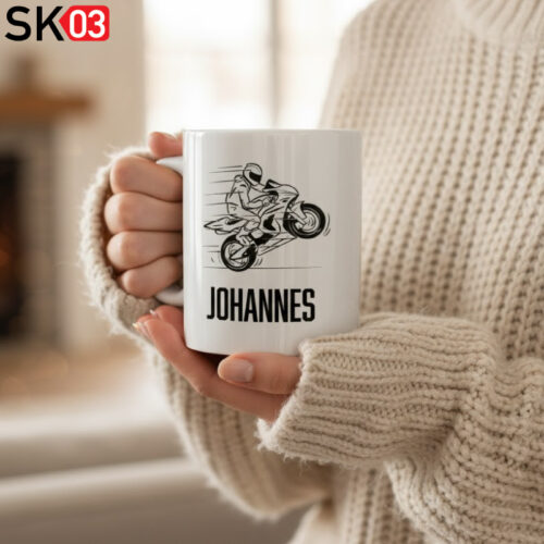 Alternative view of Tasse Motorrad Wheelie individuelle Personalisierung Name Wunschtext Motorradfahrer Racer Rennstrecke