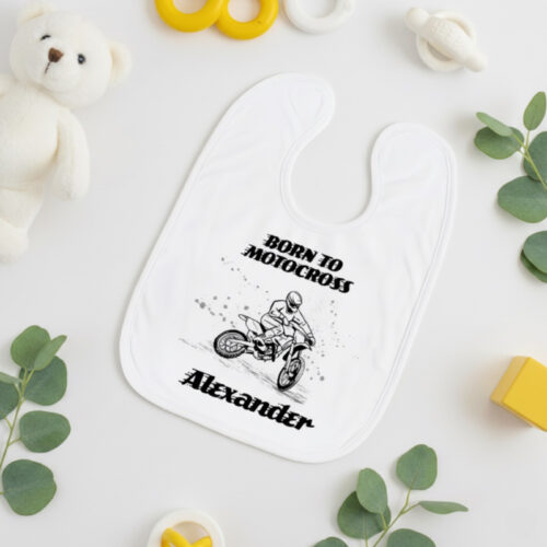Alternative view of Babylätzchen mit Name für Jungen und Mädchen - individuelles Geschenk zur Geburt für Motocross-Fans