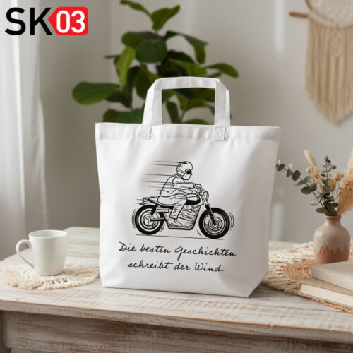 Alternative view of Geschenk Motorradliebhaber Tragetasche mit Caferacer Fahrer Retro Motiv und Spruch