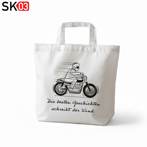 Alternative view of Geschenk Motorradliebhaber Tragetasche mit Caferacer Fahrer Retro Motiv und Spruch