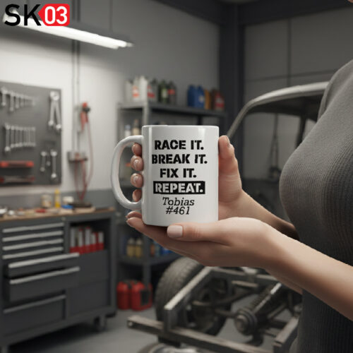 Tasse race it break it fix it repeat personalisiert Name Wunschtext Startnummer für Motorradfahrer Rennfahrer