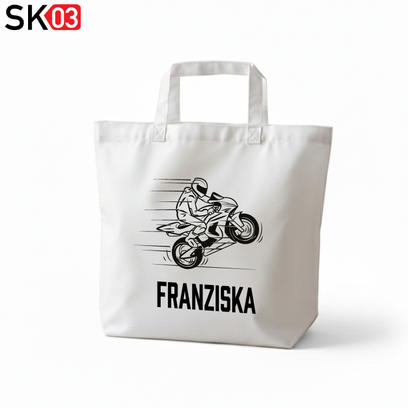 Geschenk Tasche Motorrad Wheelie mit Wunschname für Racer Motorsportler und Mopedfahrer – Bild 2