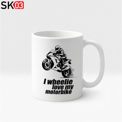 Alternative view of Geschenk Motorradfahrer Tasse mit Wheelie Motorrad und Racer Spruch I wheelie love my motorbike