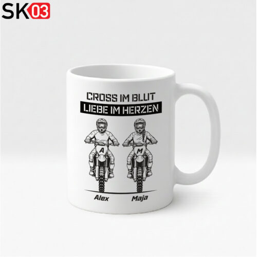 Alternative view of Geschenke Paar Motorradfahrer mit Motocross Motiv und liebevollem Partner Spruch Cross im Blut Liebe im Herzen