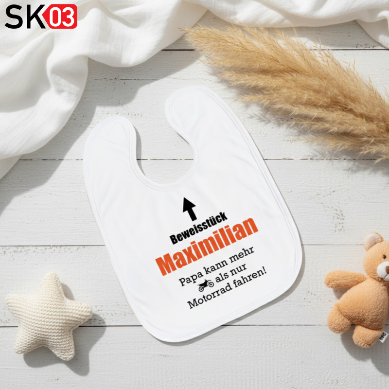 Babylätzchen mit Motorradmotiv mit Name personalisiert für Jungen oder Mädchen als originelles Geschenk zur Geburt