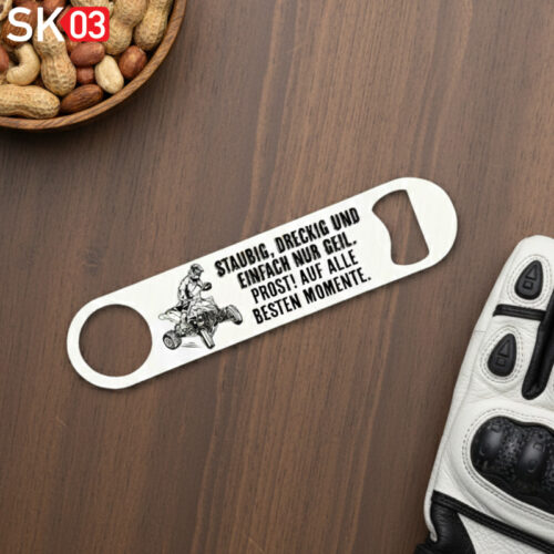 Alternative view of Geschenke für Quadfahrer - edler weißer Edelstahl Speed Opener Flaschenöffner mit Staubig Dreckig Geil Spruch