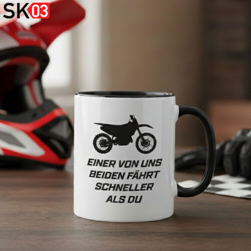 Lustige Tasse Motocross schneller Spruch Geschenkidee für Biker mit Enduro oder Motocross Maschine