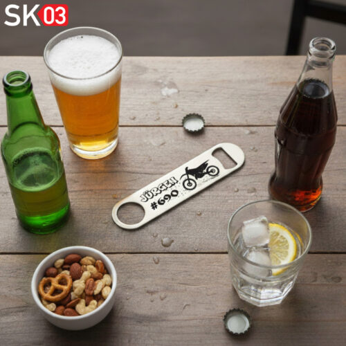Geschenke für Endurofahrer - Edelstahl Bieröffner mit Name, Startnummer und Motocrossbike Motiv