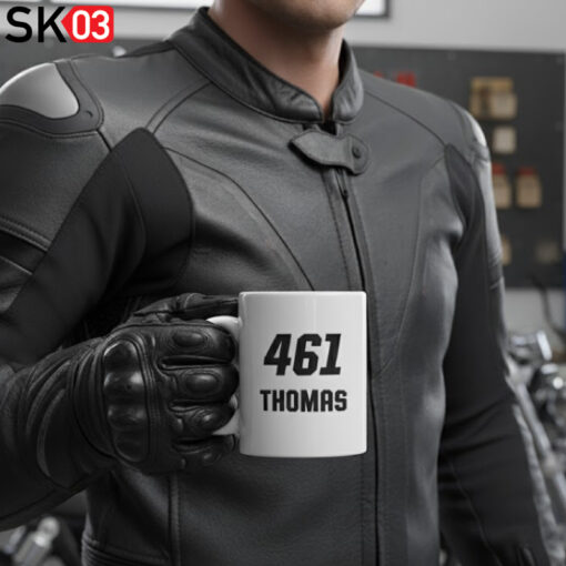 Tasse bedrucken Startnummer und individueller Name Wunschzahl und Wunschtext für Motorrad Fahrer Rennstrecke – Bild 2